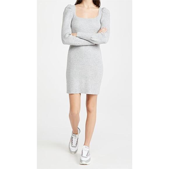 WAYF Leland Long Sleeve Tie Back Sheath Sweater Dress In Heather Grey Medium $98 - Picture 7 of 9